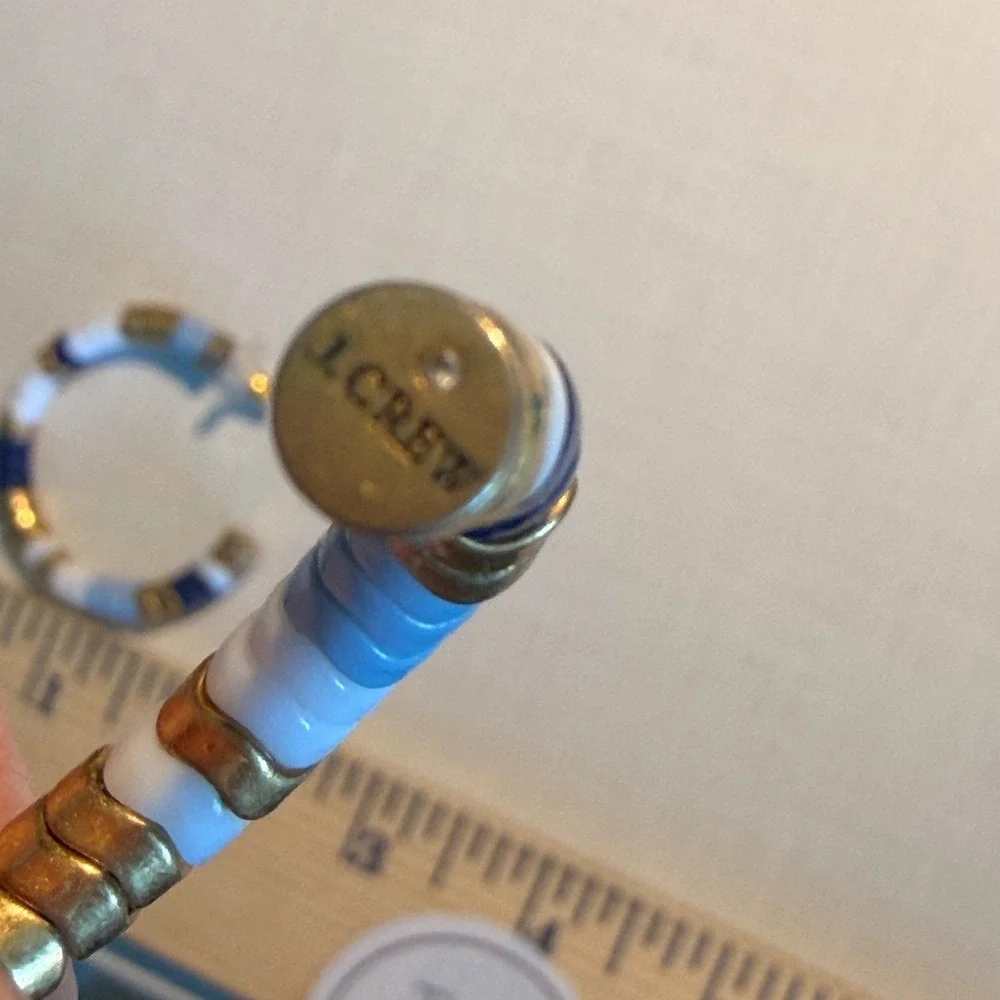 J.Crew Beaded Hoop Earrings Chevron Blue‎ White Gold Preppy Coastal Nautical
